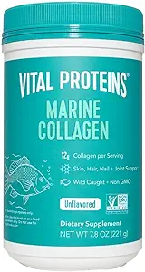 Vital Proteins Marine Collagen Peptides Powder Supplement for Skin Hair Nail Joint - Hydrolyzed Collagen - 12g per Serving - 7.8 oz Canister