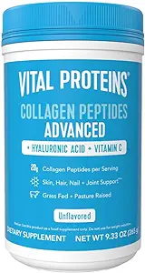 Vital Proteins Collagen Powder Supplement Hydrolyzed Peptides with Hyaluronic Acid and Vitamin C - Non-GMO