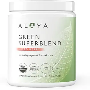 Alaya Organic Super Greens Powder - Premium Green Juice Superfood Supplement Powder - Adaptogens