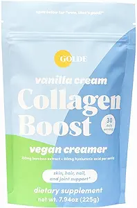 GOLDE Vanilla Cream Collagen Boost Vegan Creamer | Plant Based Collagen Supplement with Hyaluronic Acid