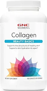 GNC Women's Collagen Supplement |Supports Healthy Skin and Improves Elasticity | Targeted Cell Growth and Repair Formula with Hyaluronic Acid | Natural Collagen Source | 180 Caplets