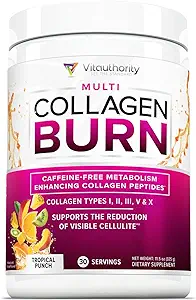 Hydrolyzed Collagen Peptides Powder for Women - Slimming Multi Collagen Burn Ultimate Beauty Complex with Hyaluronic Acid Vitamin C & Types I II III V and X Collagen for Women - Tropical Punch