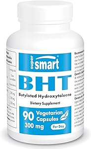 Supersmart - BHT 300 mg Per Day - Butylated Hydroxytoluene - Powerful Antioxidant & Immune Support - Anti Aging Supplement | Non-GMO & Gluten Free - 90 Vegetarian Capsules