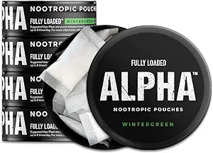 Fully Loaded Alpha Nootropic Pouches (Wintergreen) - 5 Cans - 15 Pouches per can - Effective Nootropic Delivery