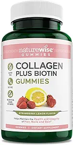 NatureWise Collagen Gummies with Biotin - Strawberry Lemon Flavor Infused with Essential Beauty Supplements for Skin