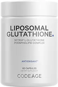 Codeage Liposomal Glutathione Supplement - Pure Reduced Setria L Glutathione Skin - Nano Encapsulated Glutathione Powder Pills - Phospholipids - Antioxidant Complex - Vegan