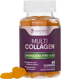 Collagen Gummies with Biotin - 60 Count - Hydrolyzed Collagen Peptides Supplement Types I and III - Support for Hair