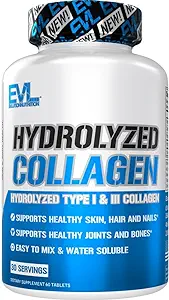 Evlution Nutrition Hydrolyzed Collagen - 1400mg Hydrolyzed Type I & III Collagen - Joint + Bone Support - Skin + Hair + Nail Supplement - Keto + Paleo - 30 Servings