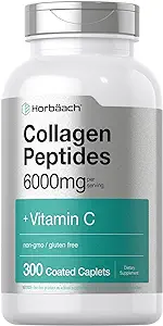 Collagen Peptides 6000mg | 300 Caplet Pills | with Vitamin C | Hydrolyzed Collagen Supplement | Non-GMO