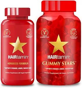 HAIRtamin Advanced Yummy Vegan Hair Vitamins for Faster Growth | Vegan Gummy Stars Hair Vitamins Non-GMO