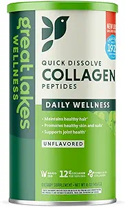 Great Lakes Wellness Collagen Peptides Powder Supplement for Skin Hair Nail Joints - Unflavored - Quick Dissolve Hydrolyzed