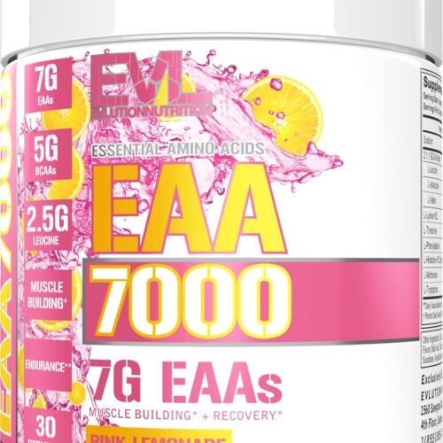 Evlution Nutrition EAA7000 - Pre & Post Workout Powder - Muscle Building + Recovery Supplement - 7g Essential Amino Acids + 5g BCAAs - Endurance + Energy Support - 30 Servings - Pink Lemonade