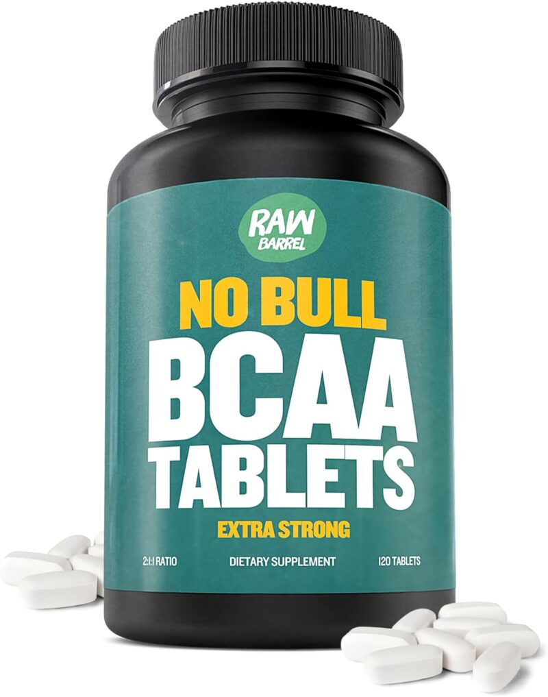 Raw Barrel BCAA Tablets - 120 Extra Strong 1000mg Pills - 2:1:1 Ratio Branched Chain Amino Acid Supplement - Non-GMO Natural Ingredients