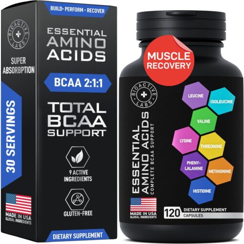 Essential Amino Acids Complex for Men & Women - Vegan BCAA Amino Acid Supplement with All 9 BCAAs Essential Aminos - Non-GMO