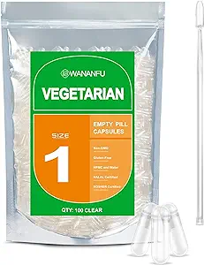 wananfu Size 1 Empty Capsules Vegetarian (100 Count) Bundle with Micro Lab Spoon