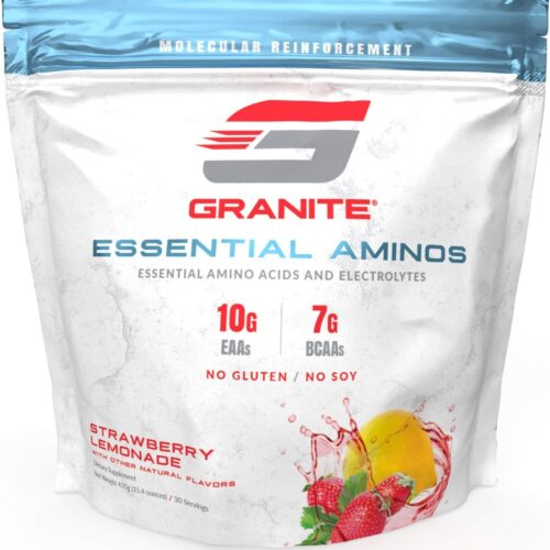 Granite® Essential Amino Acids + Branched Chain Amino Acids + Electrolytes (Strawberry Lemonade Flavor) | 10g EAAs + 7g BCAAs | Supports Muscle Growth | Soy Free + Gluten Free + Vegan | Made in USA