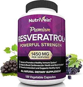 Nutrivein Resveratrol 1450mg - Antioxidant Supplement 120 Capsules – Supports Healthy Aging & Promotes Immune