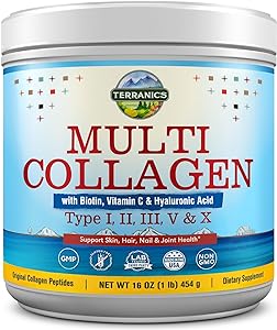 Terranics Multi Collagen Powder Type I II II V X with Biotin VC Hyaluronic Acid