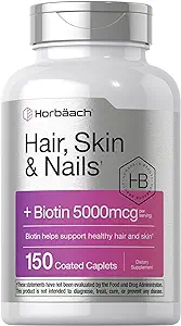 Horbaach Hair Skin and Nails Vitamins | 150 Caplets | with Biotin and Collagen | Supplement for Women and Men | Non-GMO