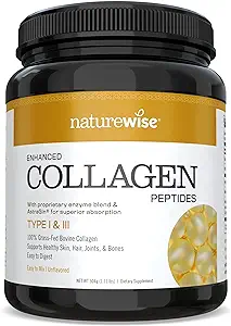 NatureWise Enhanced Collagen Peptides (45 Servings) - Hydrolyzed Type I & III to Support Hair