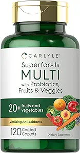 Fruits and Veggies Supplement | 120 Count | Superfood Multivitamin with Probiotics | Made with 20 Fruits and Vegetables | Non-GMO & Gluten Free Supplement | by Carlyle