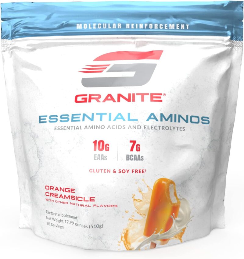 Granite® Essential Amino Acids + Branched Chain Amino Acids + Electrolytes | 10g EAAs + 7g BCAAs | Supports Muscle Growth | Soy Free + Gluten Free + Vegan | Made in USA (Orange Creamsicle)