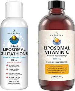 AMANDEAN Antioxidant Bundle - Liposomal Vitamin C Quali®-C 1000mg + Liposomal Glutathione Setria® 500mg - Non-GMO Vegan Liquid Formulas for Immune Support