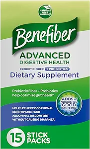 Benefiber Advanced Digestive Health Prebiotic Fiber Supplement Powder with Probiotics for Digestive Health