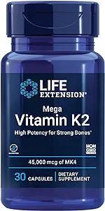 Life Extension Mega Vitamin K2 High Potency for Strong Bones – Daily Vitamin K2 Supplement for Healthy Bone Density Support & Heart Health – Non-GMO