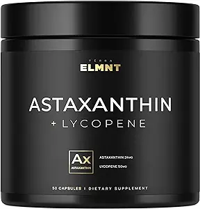 ELMNT Astaxanthin 24mg + Lycopene 50mg - Clinical Strength Formula w. 100% Natural MicroAlgae 20:1 Astaxanthin & Lycopene Supplement - Carotenoids Skin Tone Tanning Pills & Antioxidants Supplement