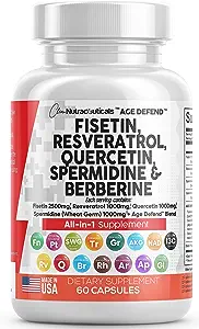 Clean Nutraceuticals Fisetin 2500mg Quercetin 1000mg Resveratrol 1000mg with Spermidine Wheat Germ Extract 1000mg - Health Supplement for Adults Longevity with Berberine