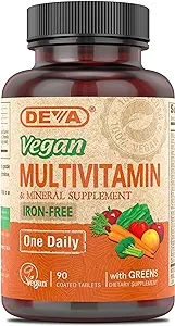 Deva Vegan Multivitamin and Mineral Supplement with Iron Free -- 90 Tablets