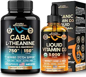 NUTRAHARMONY Organic Vitamin D3 Drops & GABA with L-Theanine Capsules