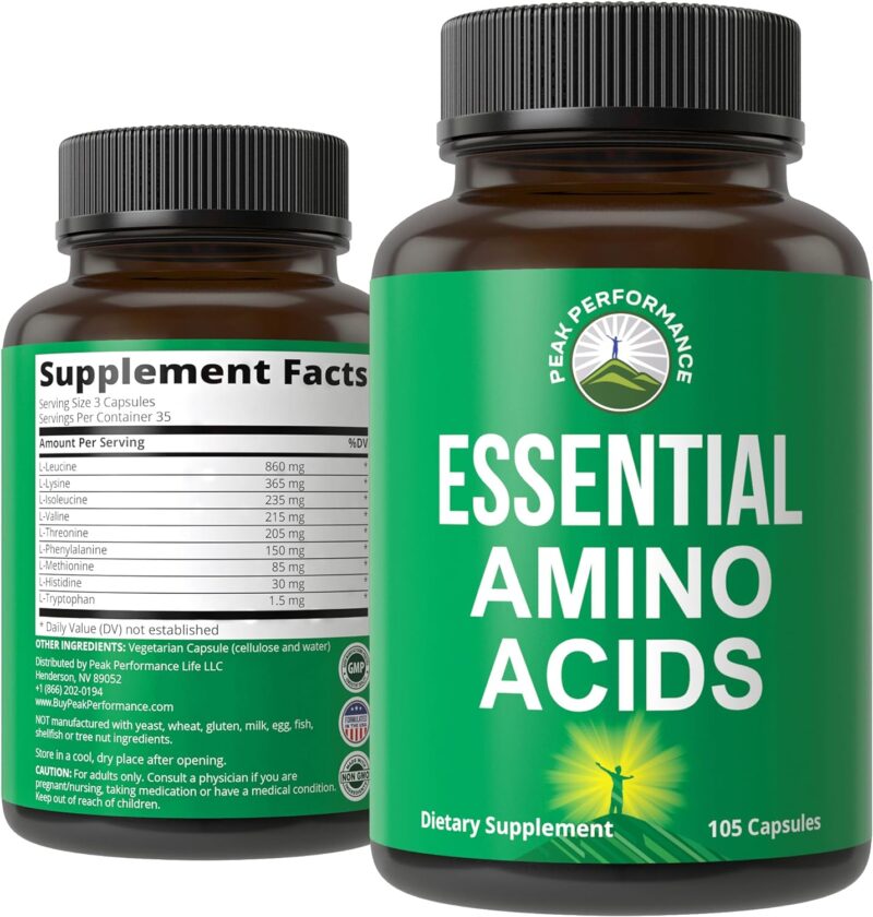 All 9 Essential Amino Acids Supplement. Capsules With 3x More Leucine For Muscle Recovery