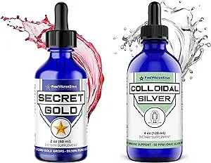 Liquid Gold Drops + Colloidal Silver (Immune Support) - 99.99% Pure Silver Colloidal - 4 oz - 60 Servings - 2 Month Supply - Glass Bottle - 50 ppm Coloidal Silver Drops - Clear Liquid Silver