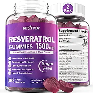 Resveratrol Gummies 1500mg - Sugar Free Resveratrol Supplement with Quercetin